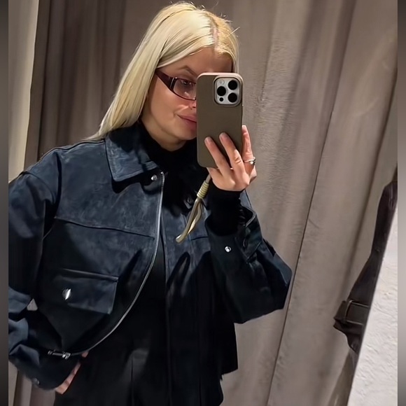Zara 100% Leather Bomber Jacket